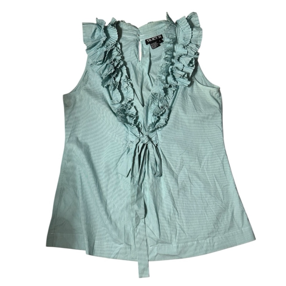 Tracy M. Ruffled Sleeveless Top in Light Blue